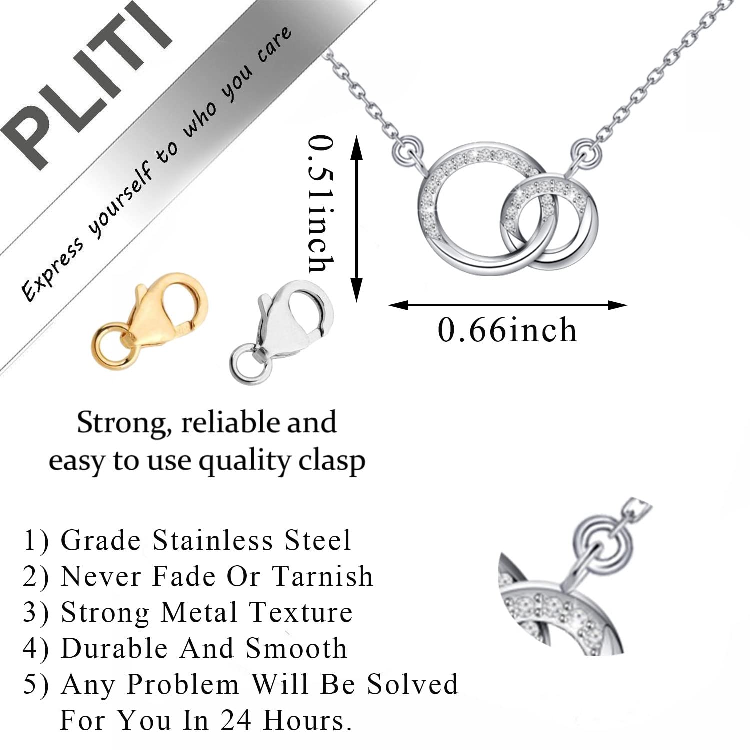 PLITI Sympathy Necklace In Memory of Loved One Gift Memorial Gift Remembrance Gift Angel Wing Gift Double Interlocking Circle Pendant (my mind nec)