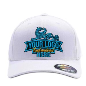 custom embroidered flex baseball hat. flex baseball 6277/6477 baseball cap. place your own logo or design (s/m, white)