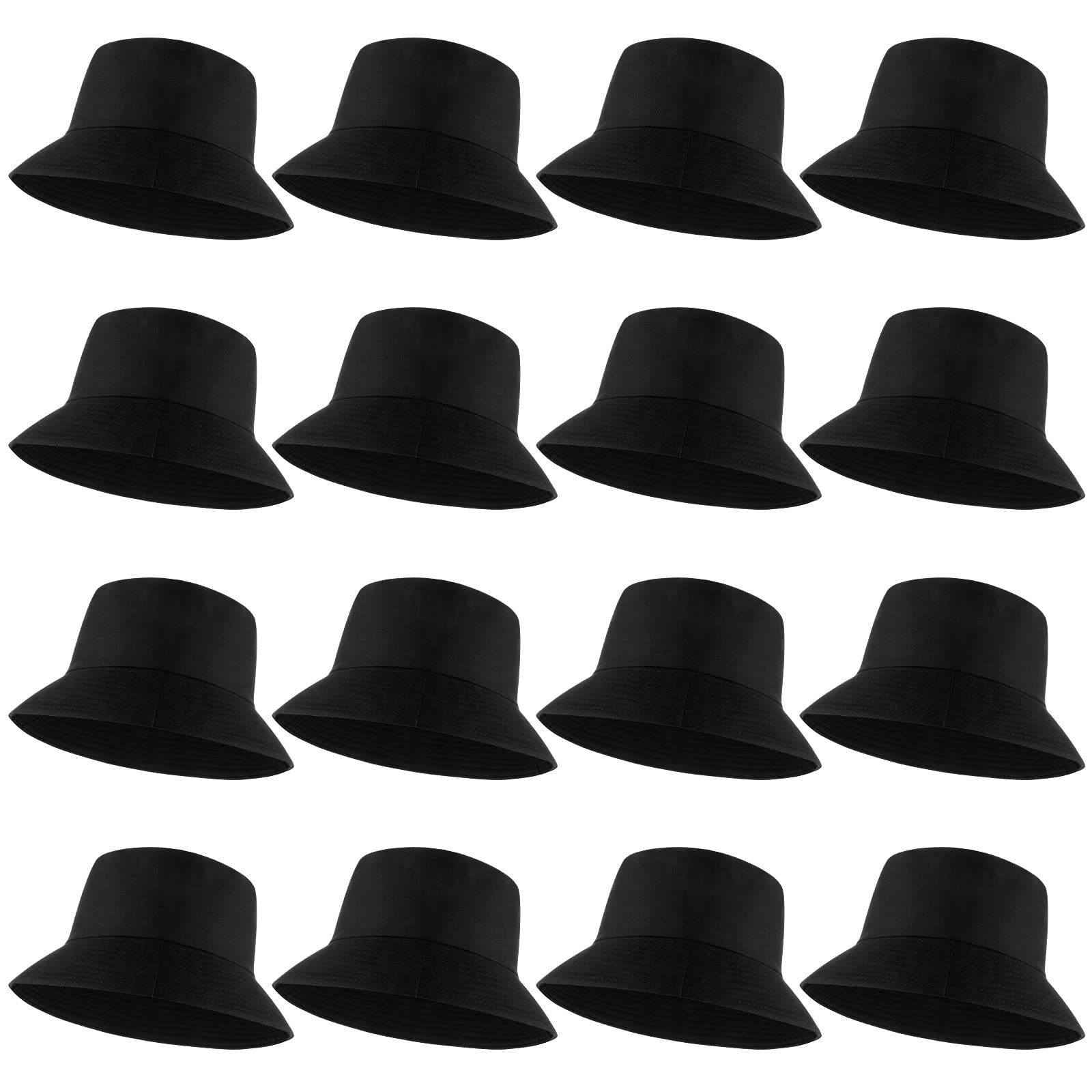 16 Pcs Solid Color Summer Bucket Hats for Women Unisex Packable Sun Hat Set Lightweight Fishman Cap for Holiday (Black)