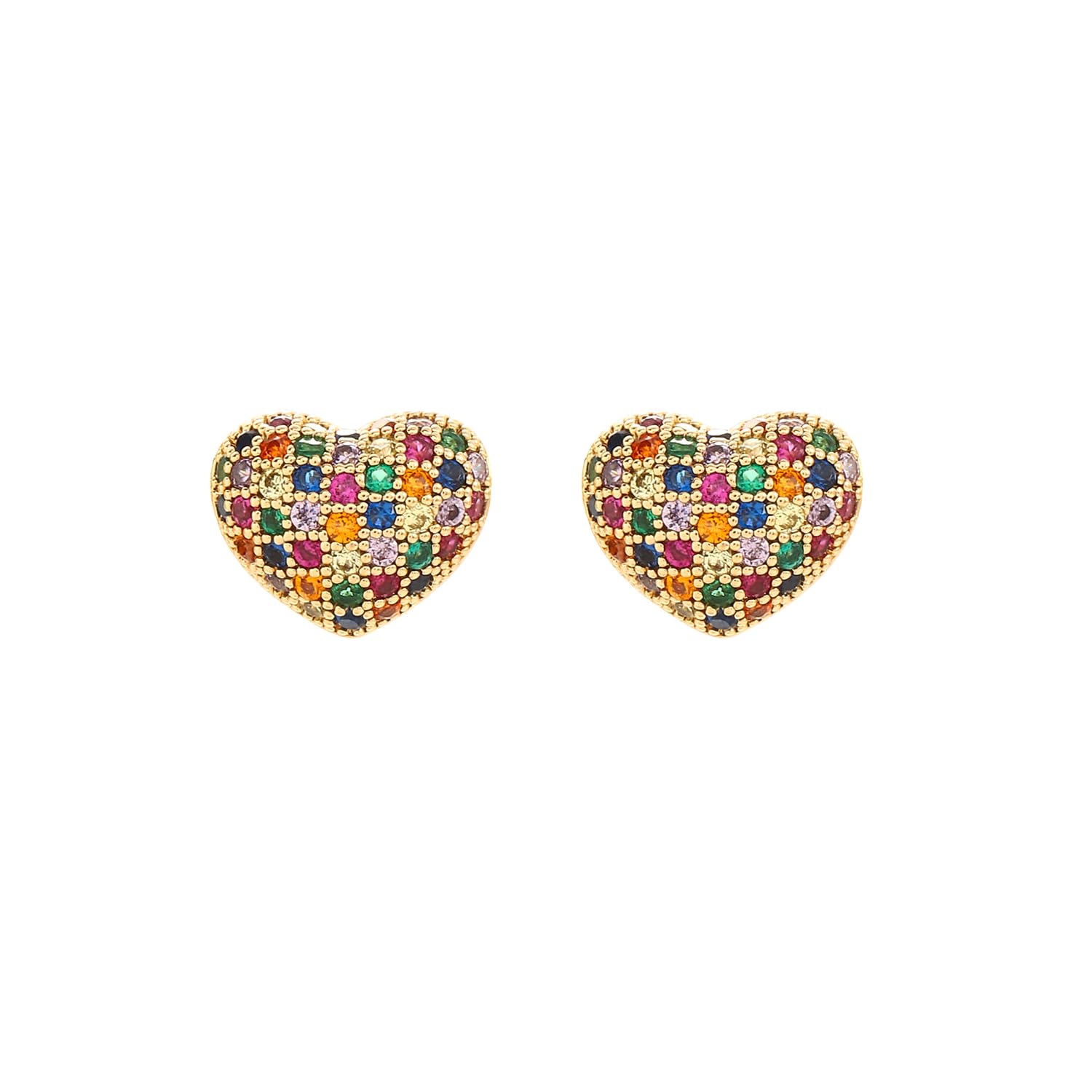 ATSOURCE Pave Stud Earrings Heart - Heart Shaped Stud Full of 45Pcs Multicolor Crystal - Gift for Sisters, Lover (Gold-Multicolor)