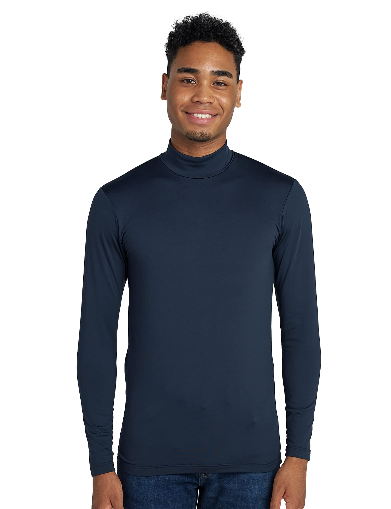 LAPASA Mens Thermal Underwear Top Fleece Lined Mock Neck Long Sleeve Shirt Base Layer Undershirt Midweight Thermoflux 200 Warm Cold Weather M123 Large Navy Blue