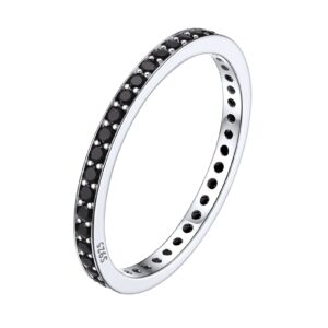 ChicSilver 2MM Women Sterling Silver Engagement Ring Black CZ Cubic Zirconia Eternity Wedding Band Size 8