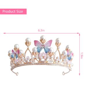 Butterfly Princess Crown Bridal Accessories Performance Disc Hair Model Gold Pearl Headband Rhinestone Hairpiece Birthday Crown for Girls (Butterfly)