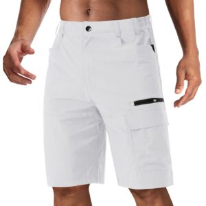 CRYSULLY Mens Summer Outdoor Shorts Lightweight Quick Dry Cargo Casual Hiking Shorts with 5 Zipper Pockets White 34