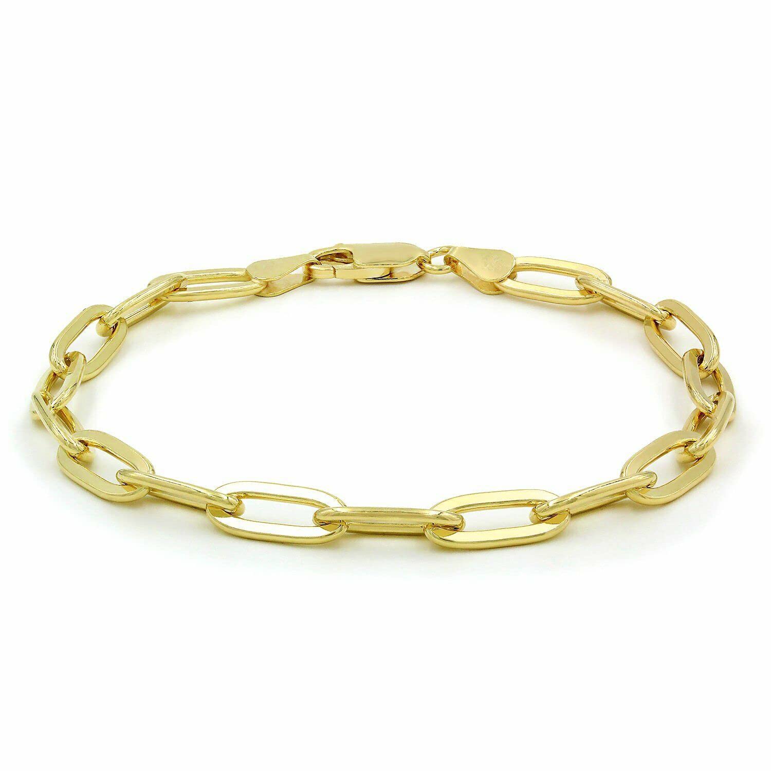 Nuragold 10k Yellow Gold 3mm Paperclip Elongated Rolo Cable Link Chain Bracelet, Womens Jewelry Lobster Clasp 7" 7.5" 8"