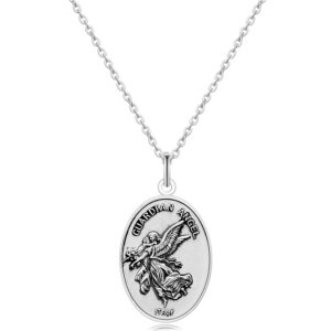 VENICEBEE® Guardian Angel Protect Me Medal Protection Charm Beautiful Solid 925 Sterling Silver Pendant Necklace Made in Italy + Velvet Pouch, Polishing Cloth, Fine Gift Box