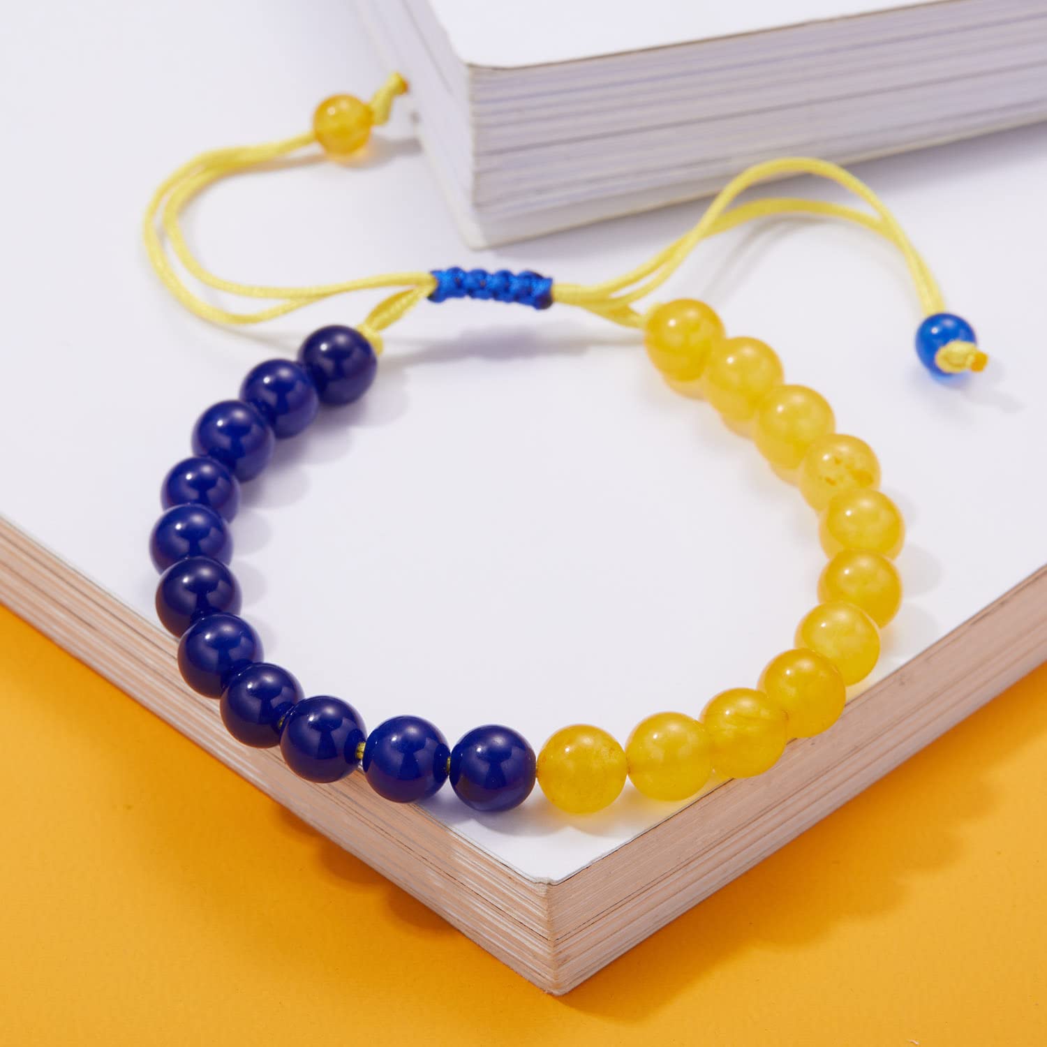 Pingyongchang Ukraine Flag Bracelet with Natural Crystal Bracelet Adjustable Bangles Set Ukrainian Yellow Blue Bracelet Hand Braided Bracelet for Men Women Unisex-2pcs