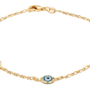 Barzel 18K Gold Plated Multi Color Evil Eye Anklet For Women, 10 Inches - Made in Brazil