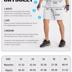 CRYSULLY Mens Summer Outdoor Shorts Lightweight Quick Dry Cargo Casual Hiking Shorts with 5 Zipper Pockets White 34