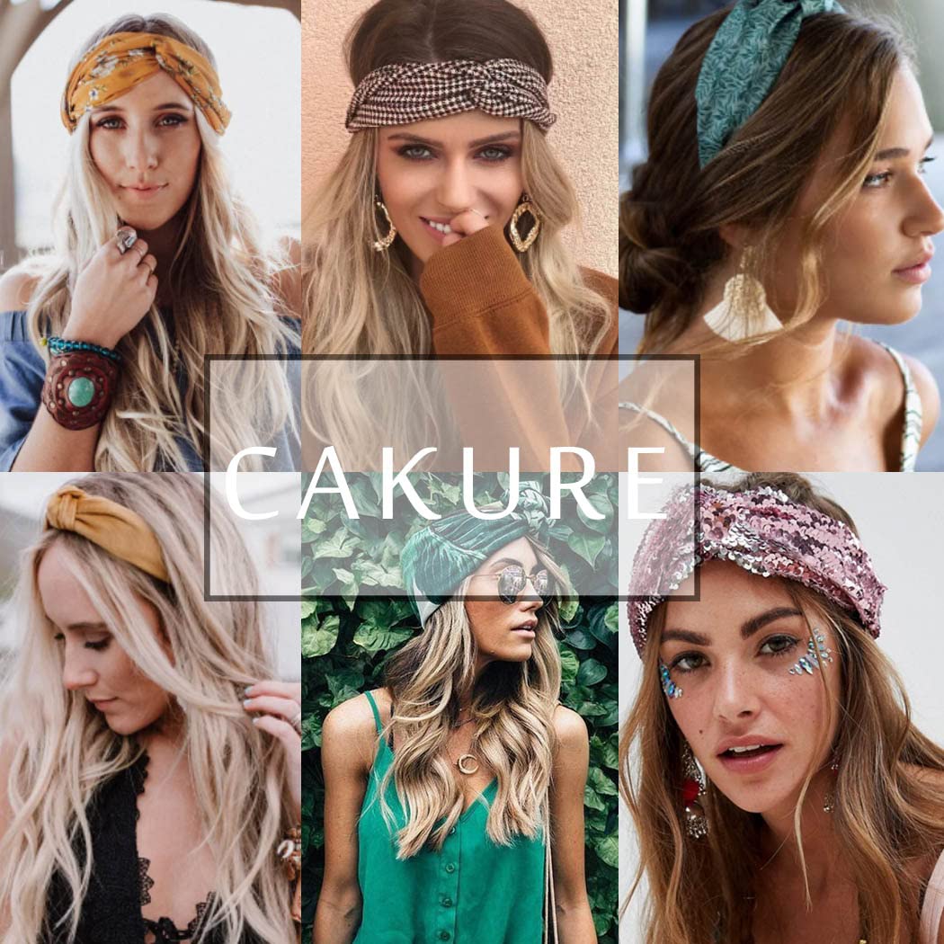 CAKURE Boho Wide Headbands Tie-Dyed Head Bands Thick Head Wraps Knotted Hairbands Elastic Non-Slip Turban SweatBands Hair Fashion Bands for Women and Girls Pack of 4 (Type A)