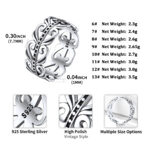 ChicSilver 925 Sterling Silver Filigree Vine Leaf Ring 8mm Retro Celtic Knot Eternity Ring Wedding Band for Women Size 6