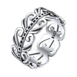 ChicSilver 925 Sterling Silver Filigree Vine Leaf Ring 8mm Retro Celtic Knot Eternity Ring Wedding Band for Women Size 6