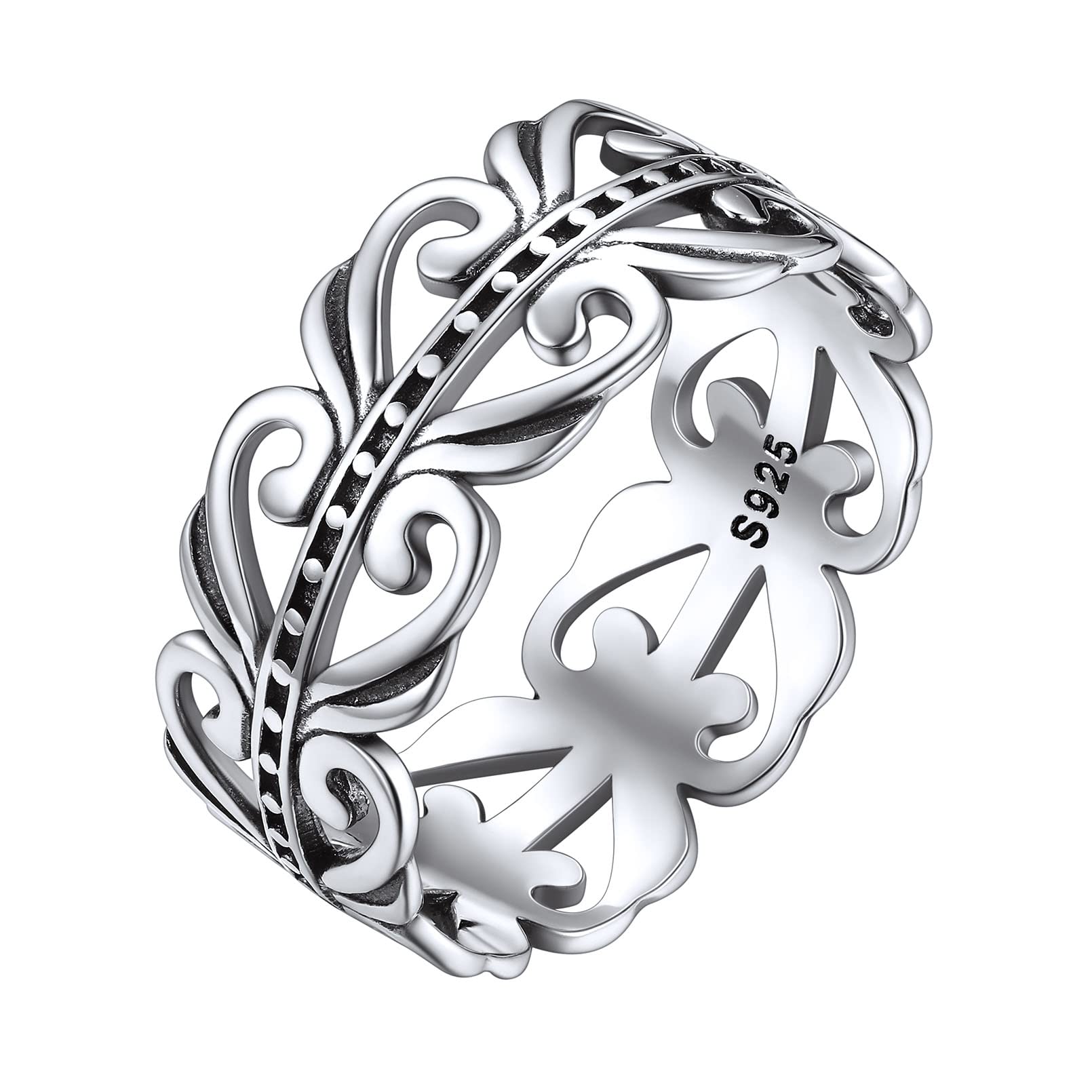 ChicSilver Men 925 Sterling Silver Stacking Ring 8mm Retro Filigree Vine Leaf Statement Ring Celtic Eternity Wedding Band for Women Size 13