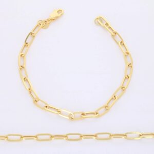 Nuragold 10k Yellow Gold 3mm Paperclip Elongated Rolo Cable Link Chain Bracelet, Womens Jewelry Lobster Clasp 7" 7.5" 8"