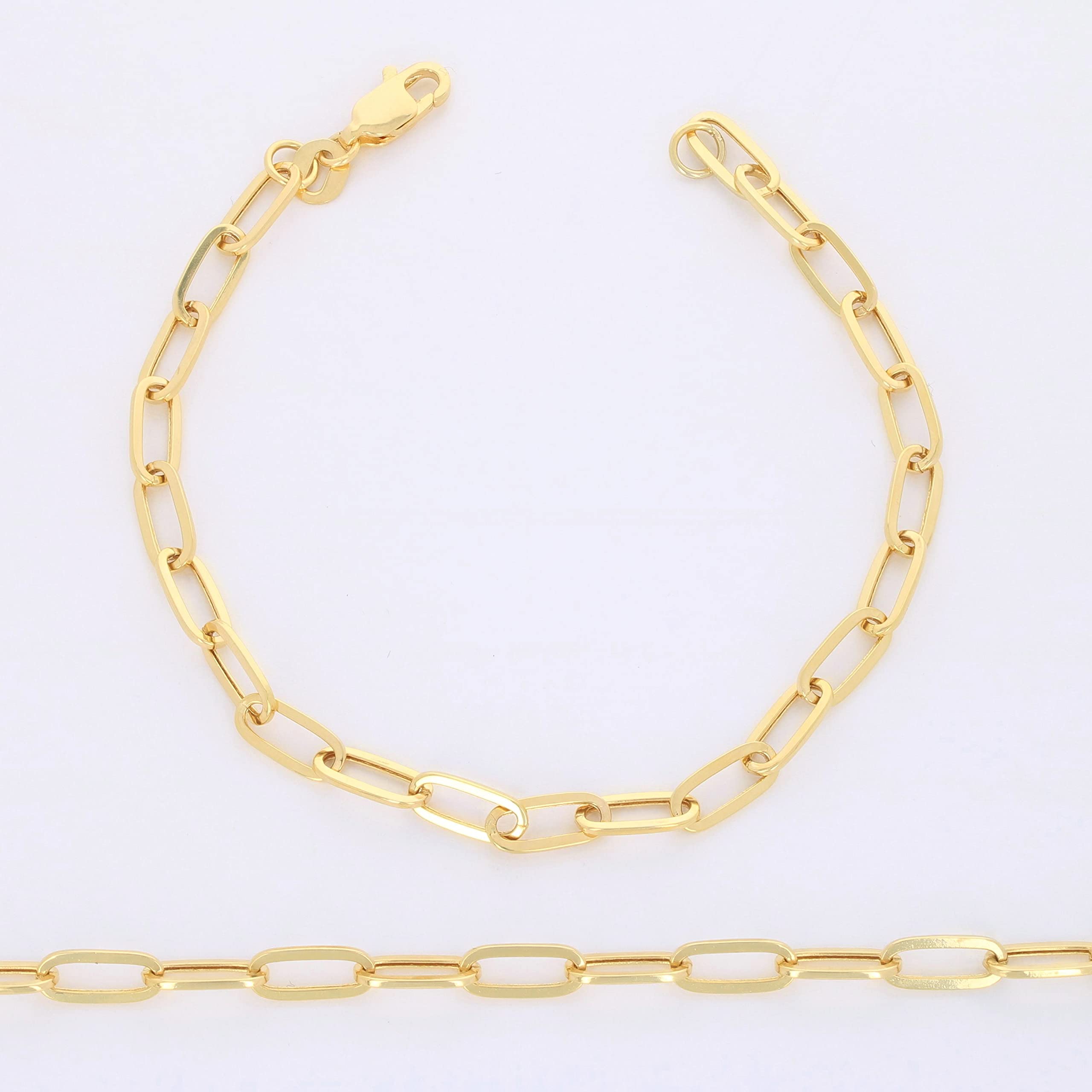 Nuragold 10k Yellow Gold 3mm Paperclip Elongated Rolo Cable Link Chain Bracelet, Womens Jewelry Lobster Clasp 7" 7.5" 8"