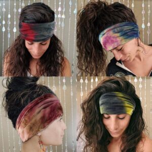 CAKURE Boho Wide Headbands Tie-Dyed Head Bands Thick Head Wraps Knotted Hairbands Elastic Non-Slip Turban SweatBands Hair Fashion Bands for Women and Girls Pack of 4 (Type A)