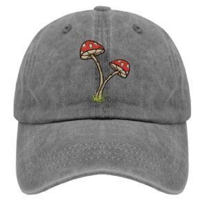 Hclnaoh Red Mushroom Baseball caps Cute Speckled Mushroom Baseball Cap Men Cotton Fishing Hats, Pigment Gray, One Size