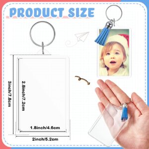 Henoyso Rectangle Acrylic Keychain Blanks Acrylic Photo Keychain Picture Frame Keychain with Tassels, 2 x 3 Inch(12 Sets)