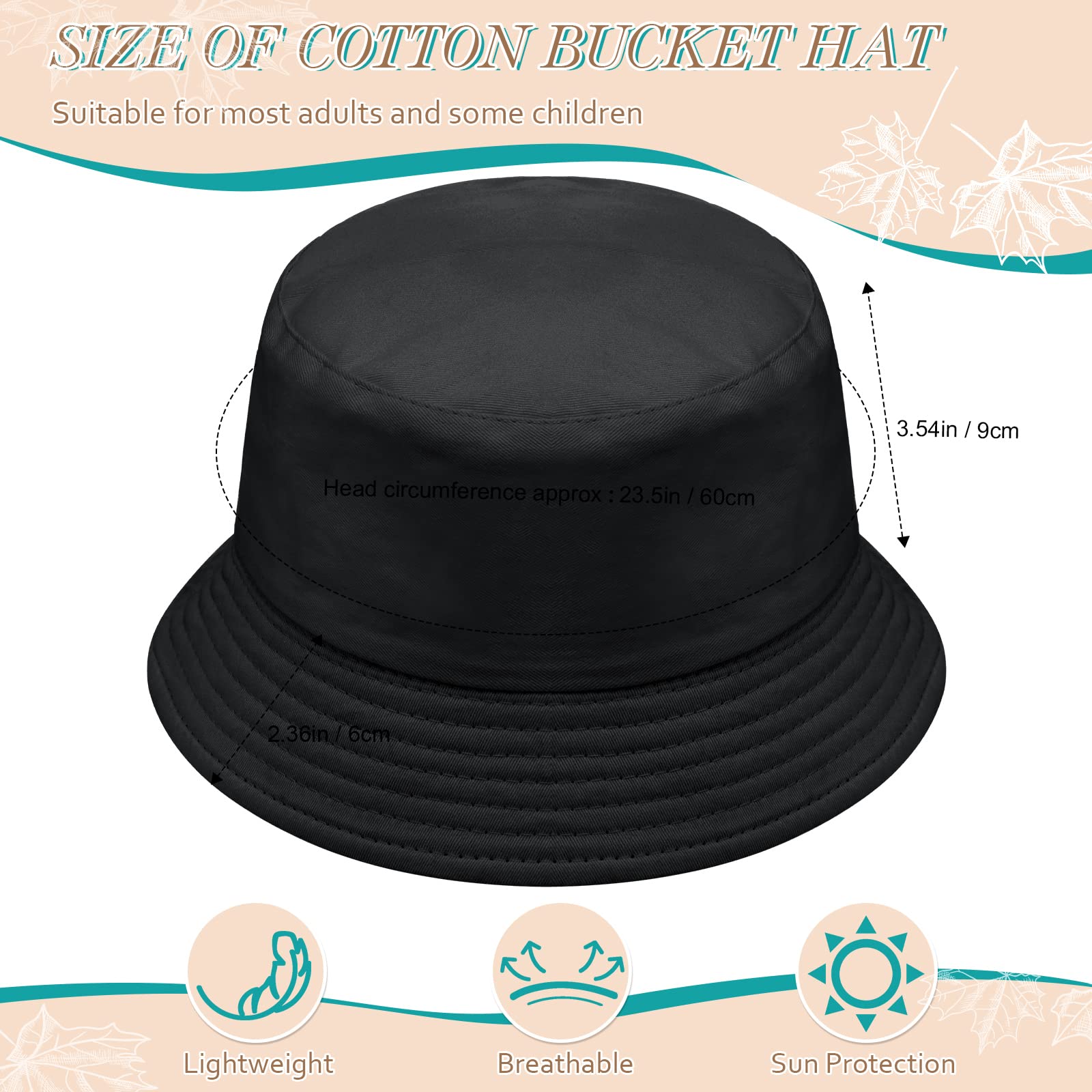 16 Pcs Solid Color Summer Bucket Hats for Women Unisex Packable Sun Hat Set Lightweight Fishman Cap for Holiday (Black)