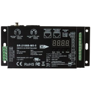 SIRS-E 5 Channel CV DMX RDM Digital PWM Decoder 8/16 bits for RGB & RGBW LED Lighting 12-24V DC UL Recognized Controller 5x8A Dimmer 5809 SR-2108B-M5-5