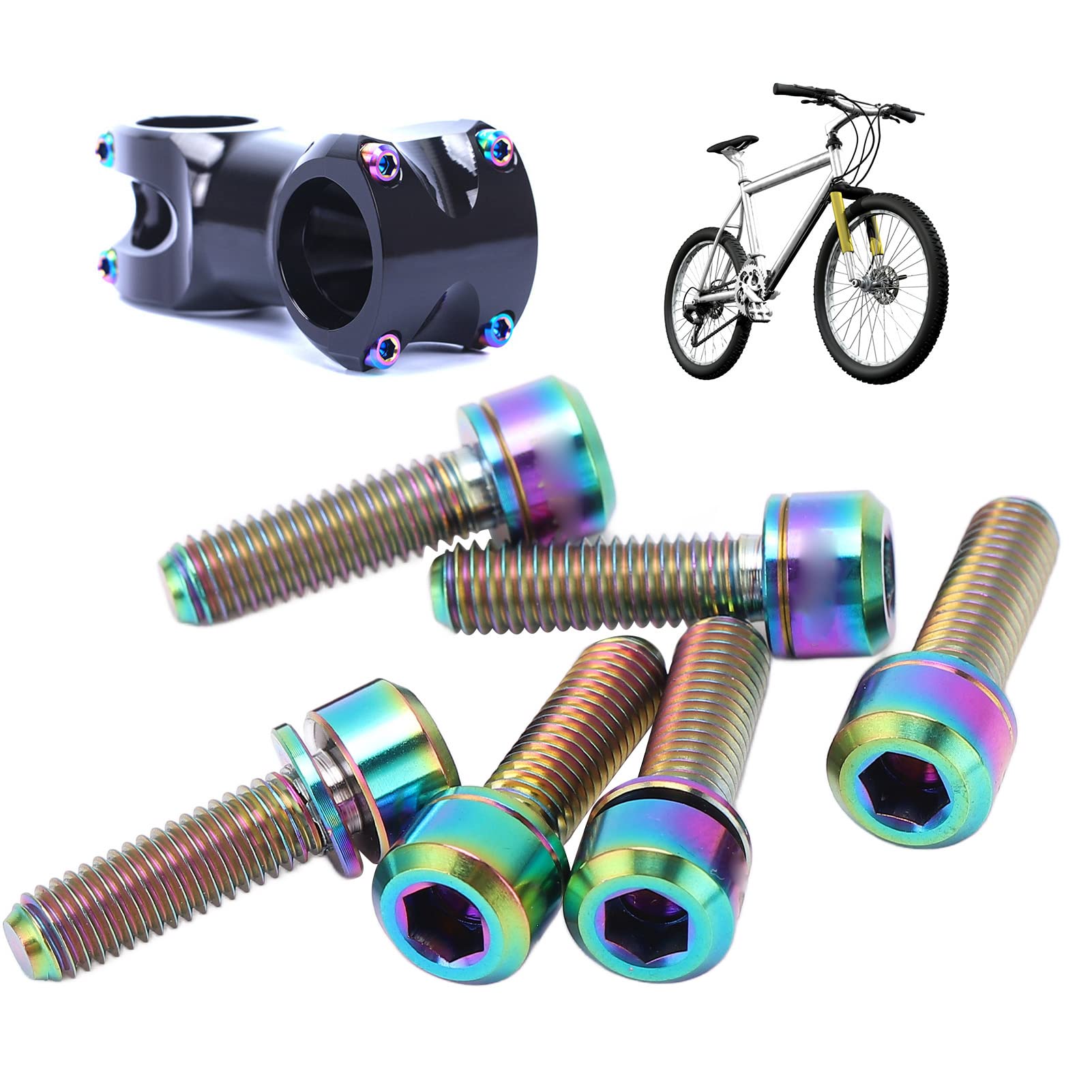 BuyWeek Bike Stem Bolts, 6pcs M5x18mm Bicycle Handlebar Stem Fixing Screws with Gaskets for Mountain Bike Road Bike