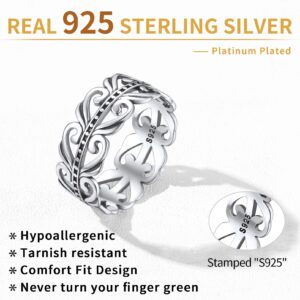 ChicSilver Men 925 Sterling Silver Stacking Ring 8mm Retro Filigree Vine Leaf Statement Ring Celtic Eternity Wedding Band for Women Size 13