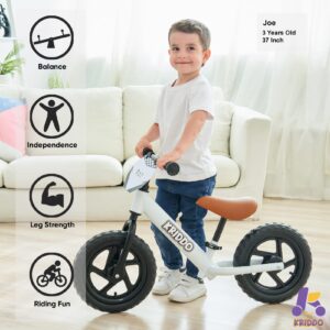 KRIDDO Toddler Balance Bike 2 Year Old, Age 18 Months to 5 Years Old, 12 Inch Push Bicycle with Customize Plate (3 Sets of Stickers Included), Steady Balancing, Gift Bike for 2-3 Boys Girls, WH