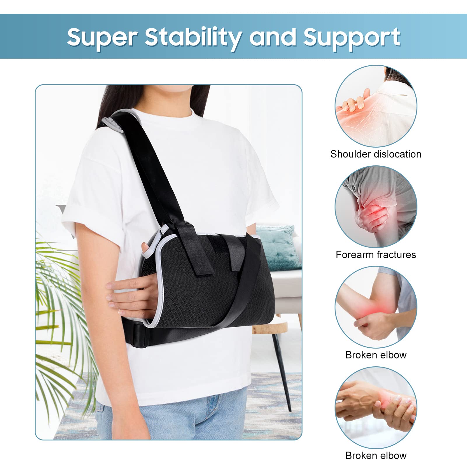 Arm Sling Shoulder Immobilizer with Back Belt, Breathable Lightweight Shoulder Sling Airflow Mesh Fabric Rotator Cuff Sling, Broken Arm Bandage for Shoulder Arm Injury Recovery