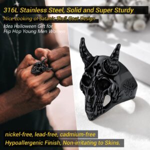 Cool Goth Black Rings For Women Size 7 Stainless Steel Aesthetic Lucifer Satanic Goat Head Ring