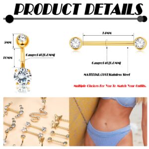 FINREZIO 12PCS 14G Nipple Rings Belly Button Rings for Women Stainless Steel Butterfly CZ Tongue Nipple Barbell Body Piercing Shield Ring Set(Gold)