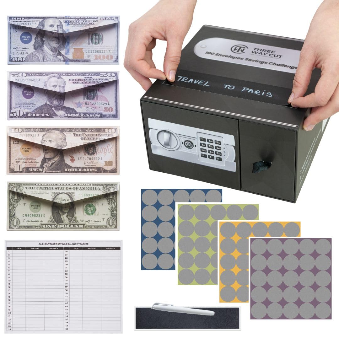 100 Envelopes Money Saving Challenge - Save 5050 Dollars In 100 Days Premium Kit, 100 Cash Envelopes & Organizer Box Set, Trendy Tiktok & Youtube 5050 Bucks Savings Challenge, Fun Gift Ideas