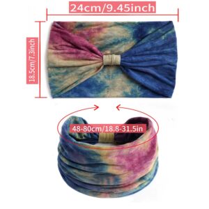 CAKURE Boho Wide Headbands Tie-Dyed Head Bands Thick Head Wraps Knotted Hairbands Elastic Non-Slip Turban SweatBands Hair Fashion Bands for Women and Girls Pack of 4 (Type A)