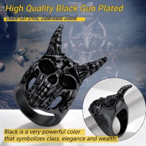 Cool Goth Black Rings For Women Size 7 Stainless Steel Aesthetic Lucifer Satanic Goat Head Ring