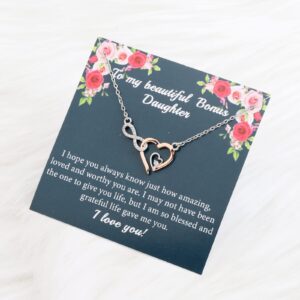 PLITI Bonus Daughter Gift Stepdaughter Jewelry Infinity Heart Pendant To My Beautiful Bonus Daughter Necklace Unbiological Daughter Gift (Bonus Daughter Infinity Heart nec)