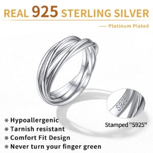 ChicSilver 925 Sterling Silver Rings for Women Men Skinny Plain Dome Multi Interlocked Rolling Stackable Eternity Rings Wedding Band Size 10