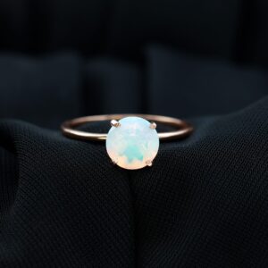 Natural Ethiopian Opal Engagement Ring, AAA Quality, Rainbow Opal 8mm Round Shape Engagement Ring - With Jewelry Box, 14K Rose Gold, Size:US 8.50