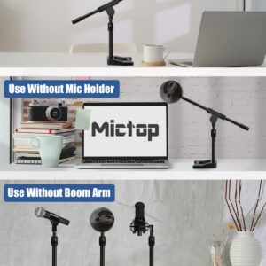 Mictop Desktop Microphone Stand, Adjustable Mic Stand with Boom Arm, Mic Clip Holder and 3/8" to 5/8" Screw Adapter for Dynamic Microphone and Blue Snowball, Blue Yeti, Kick Drums, Guitar Amps