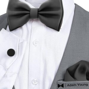 Adam Young Men's Black Bow Tie with Handkerchief & Cufflinks Pre-Tied Style Formal Satin Classic Bowtie for Tuxedo Faux Silk (Large, Black)