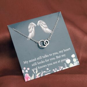 PLITI Sympathy Necklace In Memory of Loved One Gift Memorial Gift Remembrance Gift Angel Wing Gift Double Interlocking Circle Pendant (my mind nec)