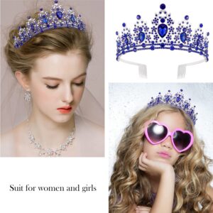 SuPoo Birthday Crowns for Women Birthday Sash and Crown Kit Blue Birthday Tiara Rhinestones Crown with Comb Glitter Birthday Girls Sash Crystal Headband Happy Birthday Decorations Hair Accessory