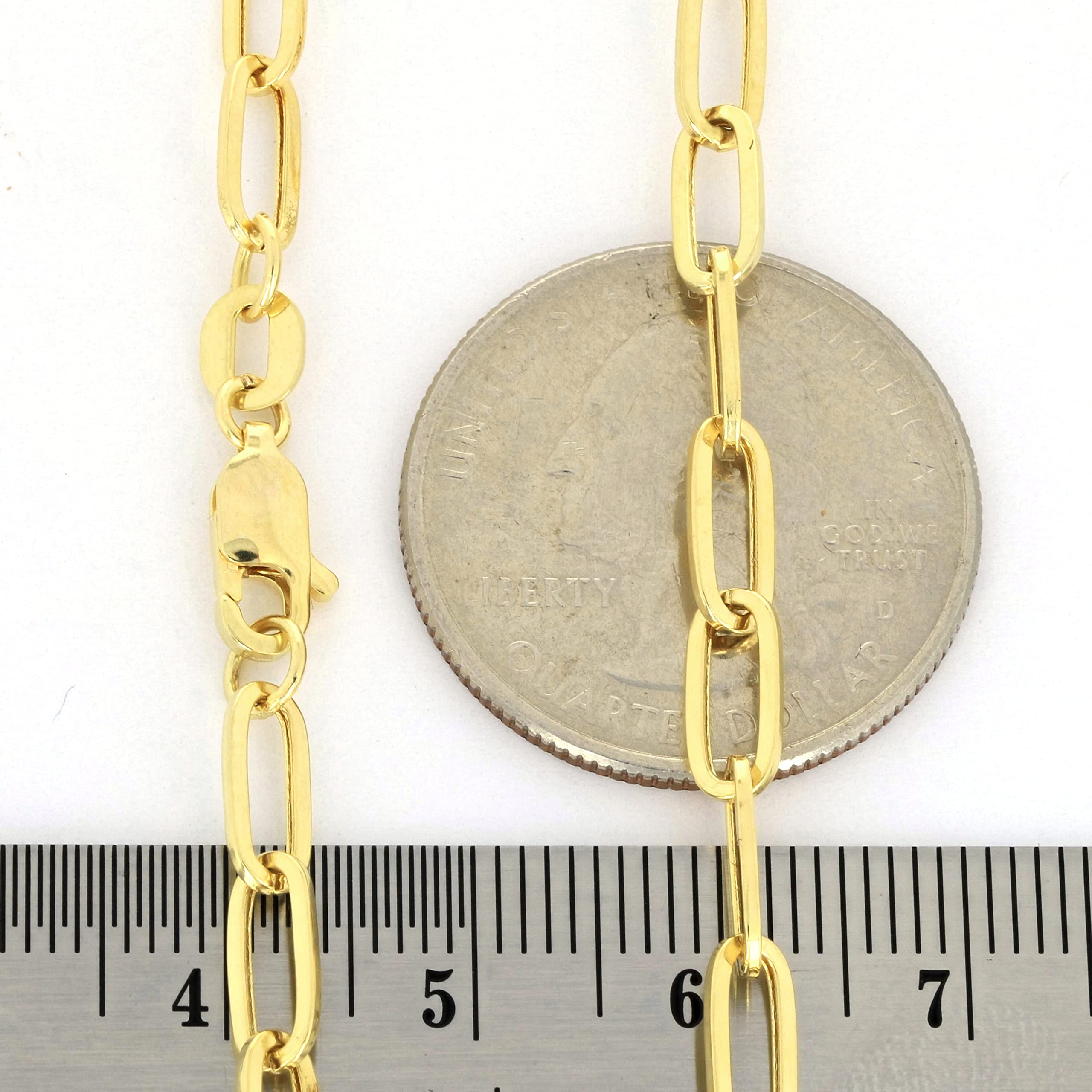 Nuragold 10k Yellow Gold 4mm Paperclip Elongated Rolo Cable Link Chain Pendant Necklace, Womens Jewelry Lobster Clasp 16" 18" 20" 22" 24"