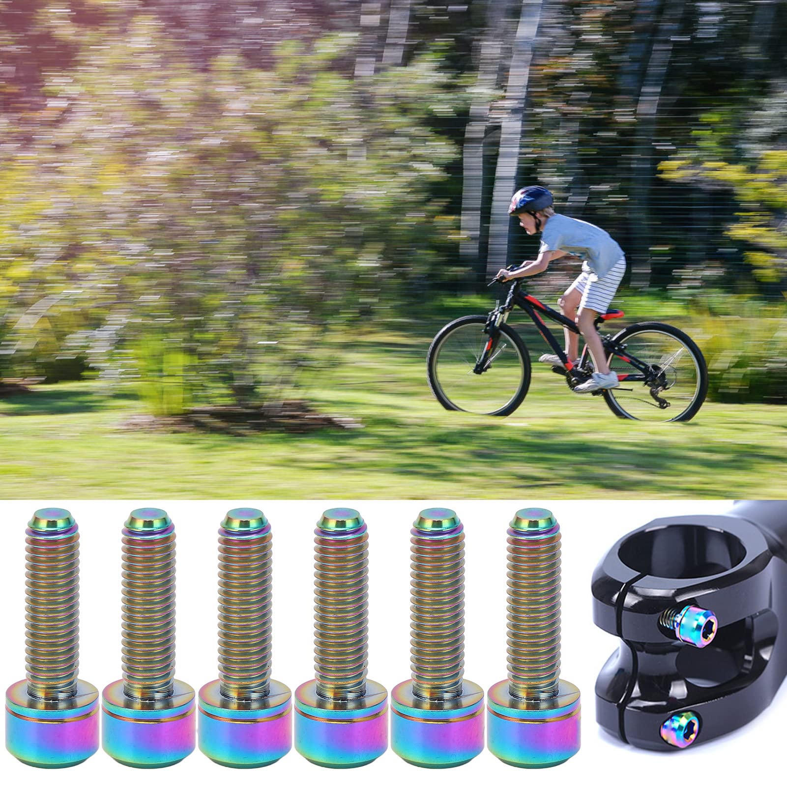 BuyWeek Bike Stem Bolts, 6pcs M5x18mm Bicycle Handlebar Stem Fixing Screws with Gaskets for Mountain Bike Road Bike