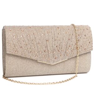 DETARA Women Evening Bags Glitter Sequins Clutch Purses for Women Shiny Envelope Handbag Formal Wedding Party Prom Purse(Champagne 307)