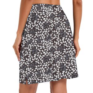 Jhsnjnr Womens Tennis Skirts High Waisted Golf Skorts Skirts Knee Length Active Athletic Skort Black Floral