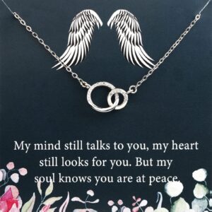 pliti sympathy necklace in memory of loved one gift memorial gift remembrance gift angel wing gift double interlocking circle pendant (my mind nec)