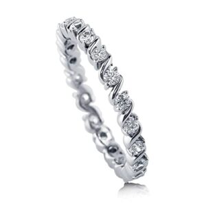 TwoBirch Platinum Plated Sterling Silver Swirl S Prong Set Round Cut Moissanite Eternity Ring (GRA CERTIFIED) (2.5MM) (9)