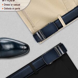 KEMISANT Belt Men, Sliding Ratchet Belt Genuine Leather For Gift Mens Dress Pants Oxfords,Size Adjustable(Purplish Blue,30"-36" Waist Adjustable)