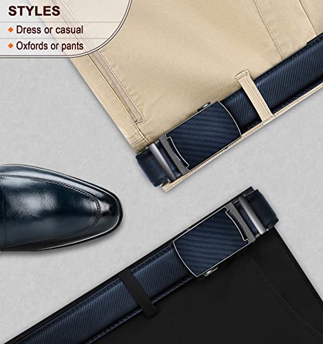 KEMISANT Belt Men, Sliding Ratchet Belt Genuine Leather For Gift Mens Dress Pants Oxfords,Size Adjustable(Purplish Blue,30"-36" Waist Adjustable)