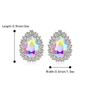 BriLove Women's Fashion Crystal Teardrop Oval Stud Earrings for Paryt Prom Iridescent AB Silver-Tone