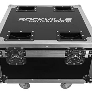 Rockville Battery PAR 61 Pack Black, 8 Pack Rechargeable RGBWA+UV Wash Lights with Charging Flight Case, Includes Remote, 15 Hours Battery Life, Perfect for Events, Parties & DJ Gigs